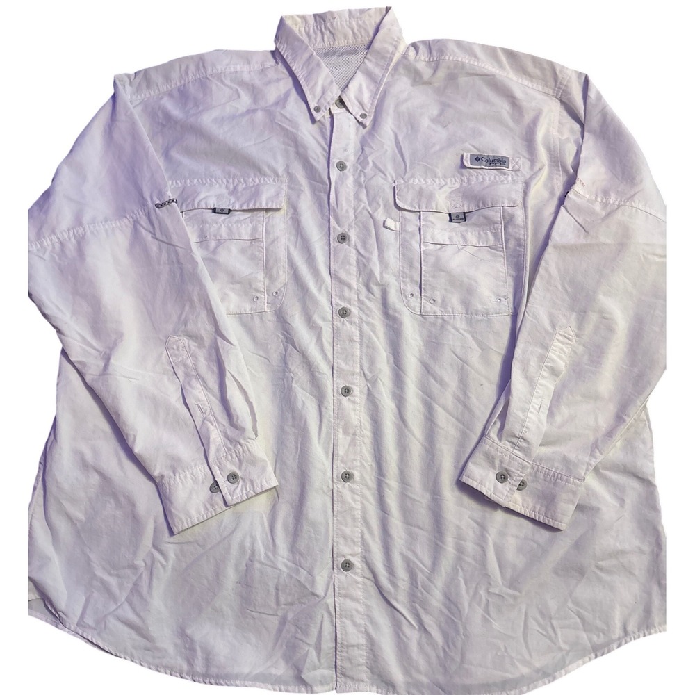 Columbia Men's White Long Sleeve PFG Vented Fishing Shirt, Size 3X